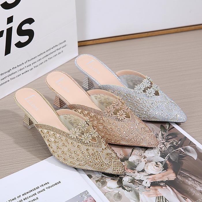 Donatello - Ez-7644 Sandal Heels Pesta Mules Import Premium Original Wanita Slip Resistant Elegan