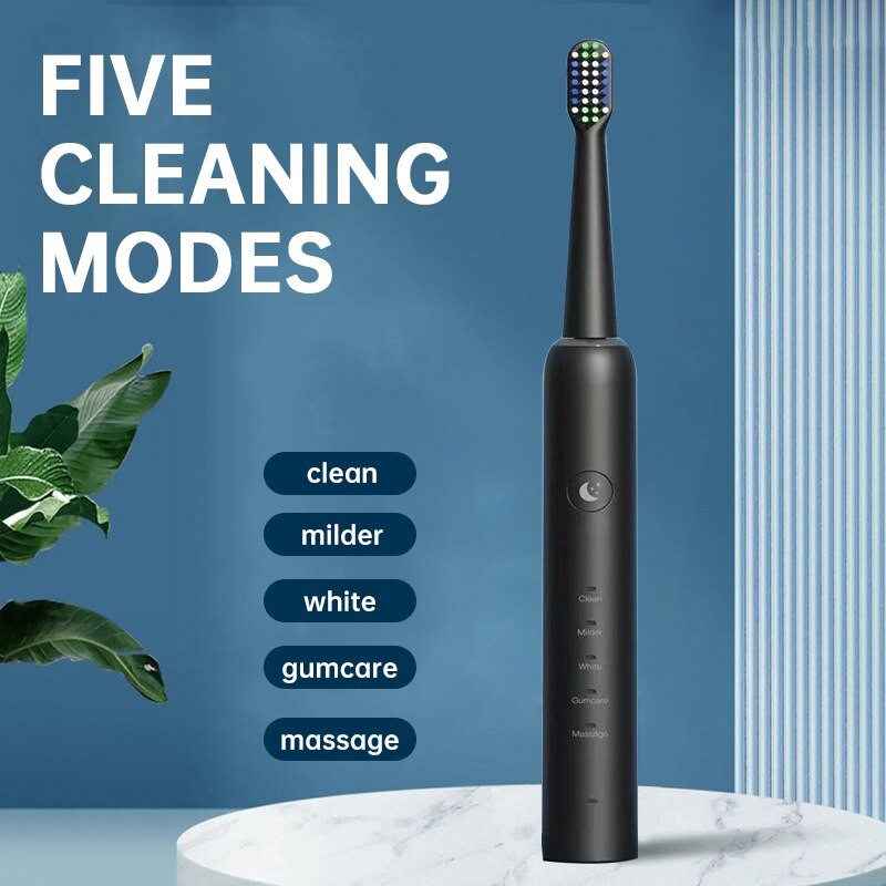 Jianpai Hollow Cup Acoustic Electric Toothbrush IPX7 Waterproof Black and White Body 6 Brush Head Au