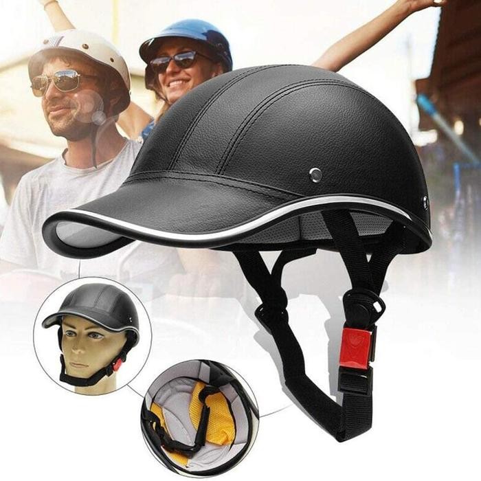 Helm Sepeda Model Topi Baseball Stylish Bahan Kulit Skuter Elektrik