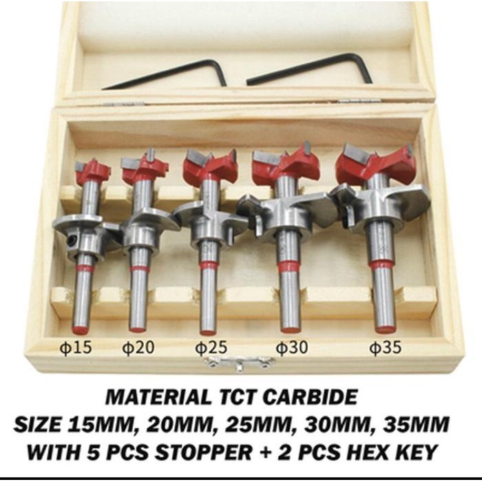 Mata Bor Engsel Sendok Set 5 Pcs Hinge Boring Drill Forstener Bit Tct