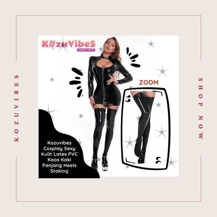 yrka- Kozuvibes Cosplay Sexy Kulit Latex Pvc Kaos Kaki Panjang Heels Stoking