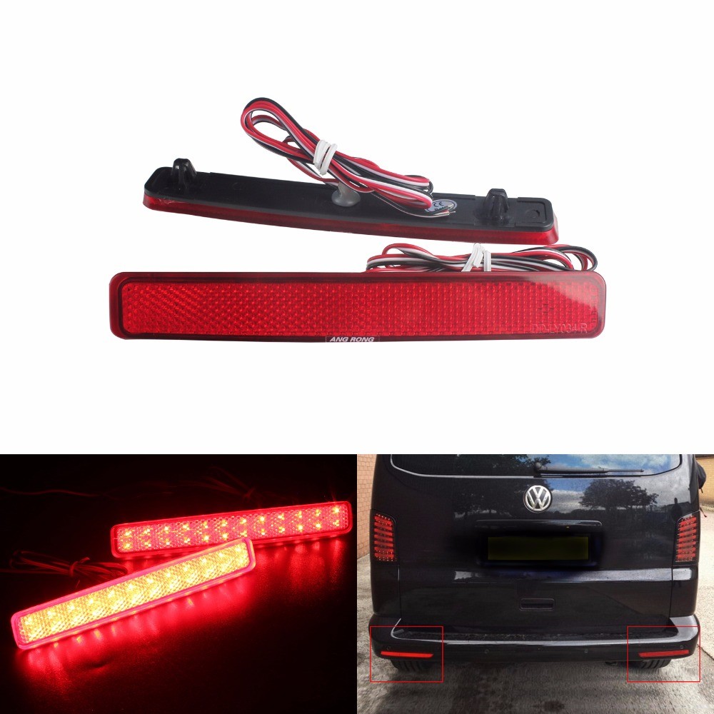 ANGRONG 2x Red Rear Bumper Reflector LED Tail Stop Brake Light For VW T5 Transporter / Caravelle / M