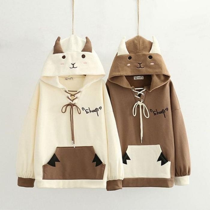 1fihz- Sheep Hoodie Sweater Wanita Oversize Sweater Lucu Sweater Korea Style