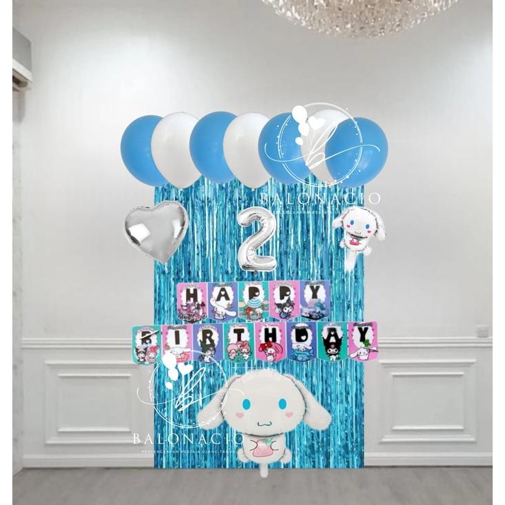 PAKET BALON DEKORASI ULANG TAHUN TEMA CIN-NAMOROLL BIRU PUTIH LATEX