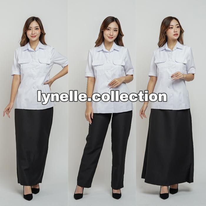 TERLARIS Blazer Wanita Kantong Dada Jas ASN Pemda Lengan Pendek Seragam PDH PNS Putih Hitam (Kode