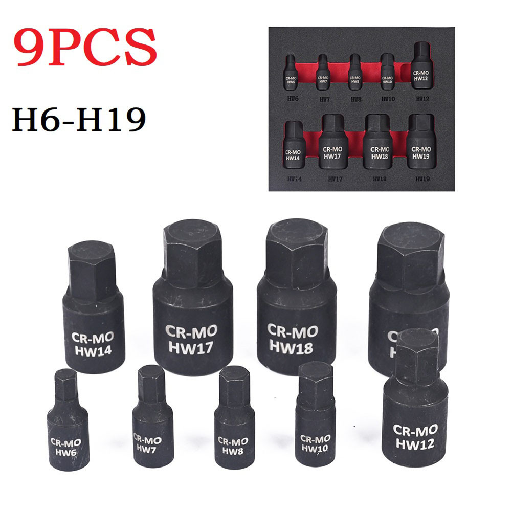 9Pcs Hex Screwdriver Bit 1/4 3/8 1/2Inch Hex Shank Drive Socket Screw Driver Bits Hand Tools H6 H7 H