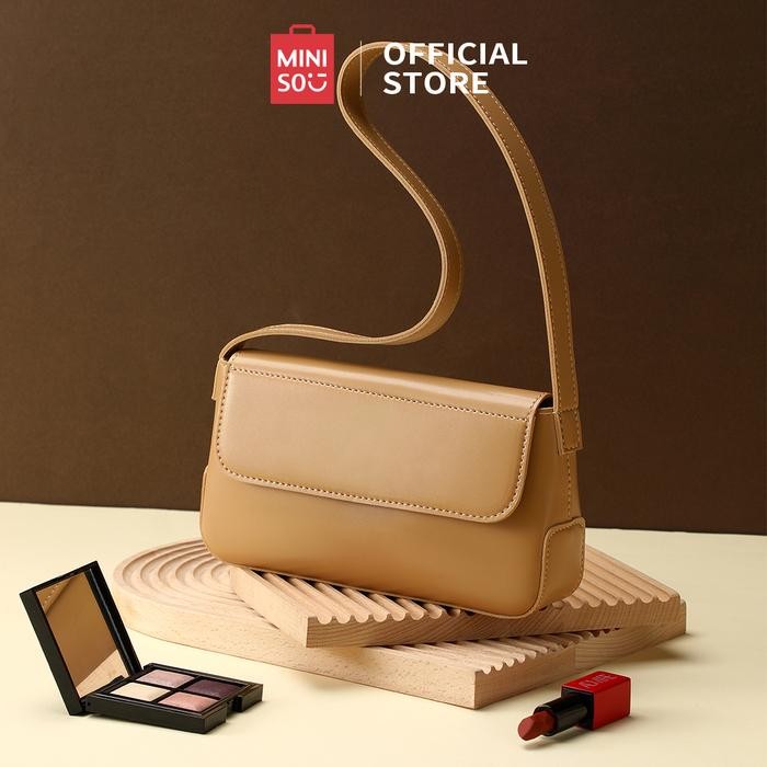 KEKINIAN MINISO Tas Selempang Crossbody Bag Tas Wanita Hitam PVC Tahan Air - Brown