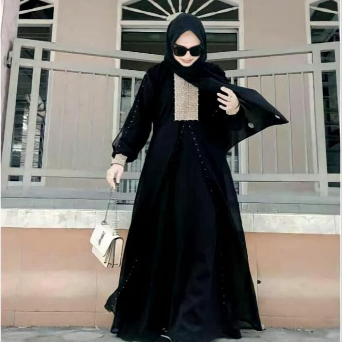 KirimCpT- Abaya Dubai Keong Bordir Muslim Wanita Hitam Gamis Turki Arab Dress Umroh Syari Baju