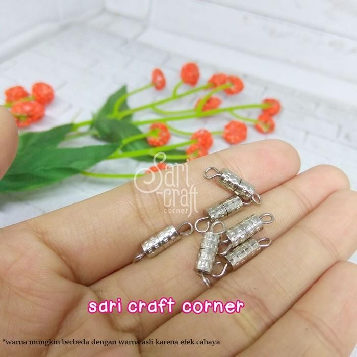 Kait Kalung Gelang Putar Ulir - Barrel Screw Clasp Rhodium - Dengan Kuping