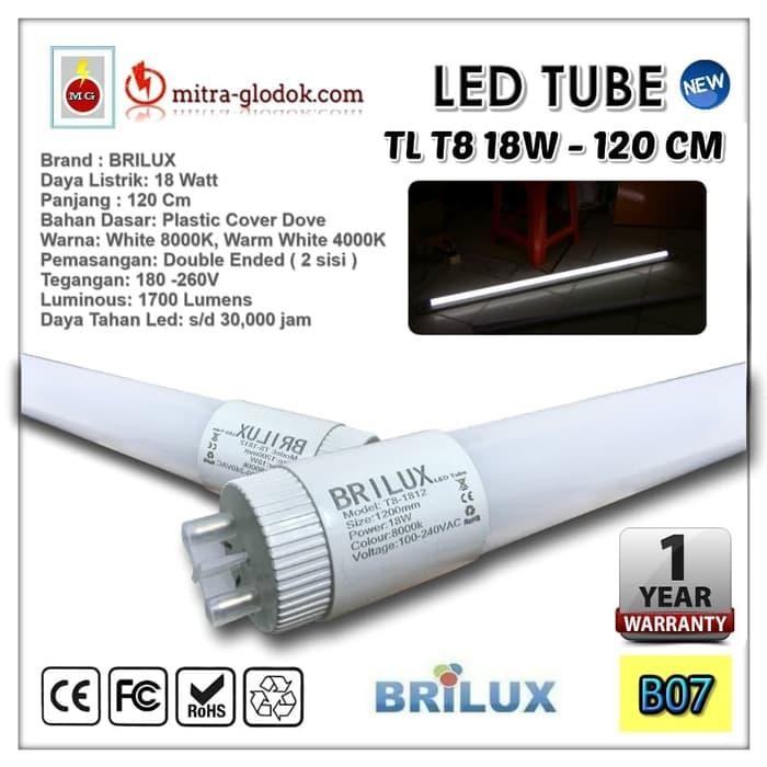 focx- Lampu Led Neon Tl T8 Tube 18W 120Cm Brilux Putih Garansi 1 Tahun - B07