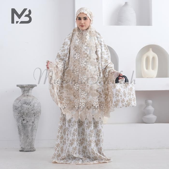 Mukena Naira Princess Dewasa Katun Foil Renda Mewah Motif Cantik Bunga Putih Bw Terlaris