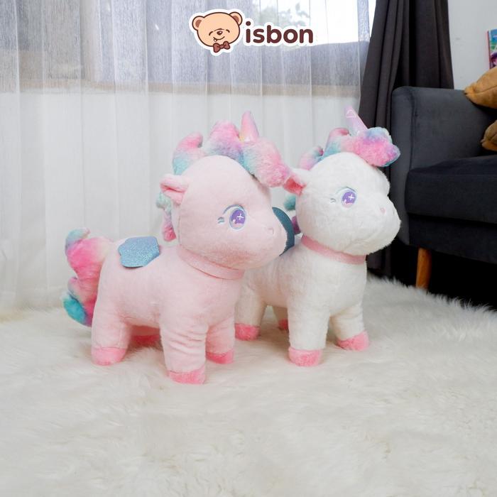 NEW ISTANA BONEKA UNICORN PELANGI BULU HALUS TANDUK KUDA CANTIK BERSAYAP MAINAN ANAK KECIL COWOK