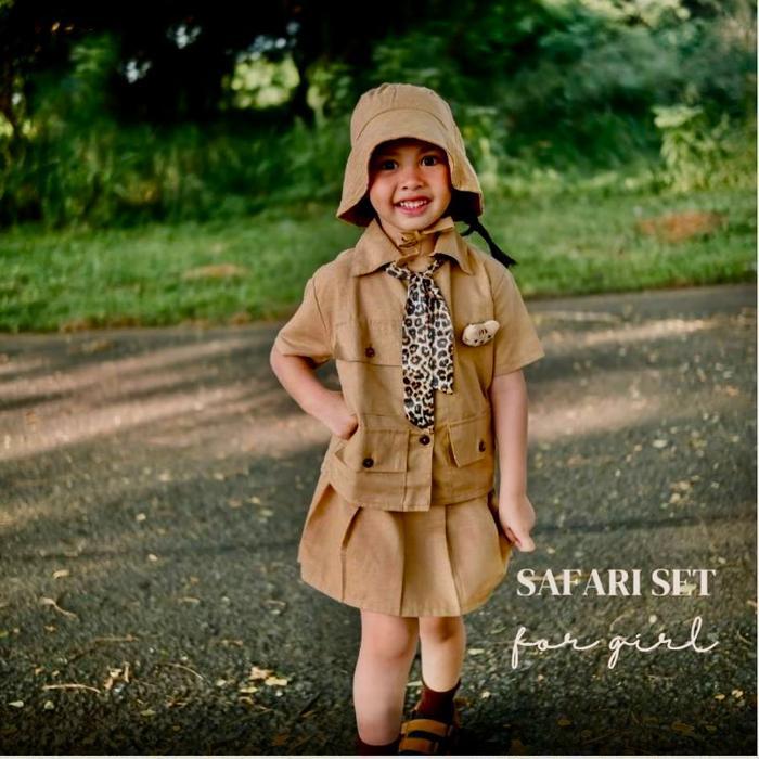 Setelan kostum baju safari anak / safari set zoo / paket baju safari costume zoo keeper camping cost