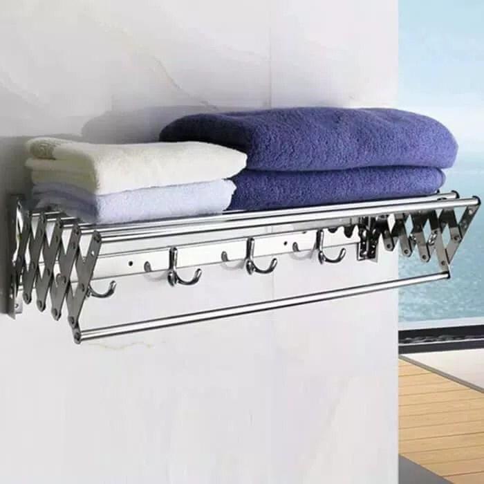 Rak handuk tarik stainless jemuran handuk tarik