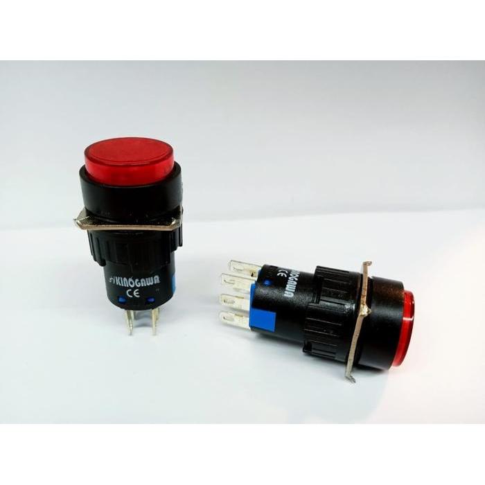 Push Button 16mm Bulat Push Lock / Ngunci Tanpa Lampu - Merah