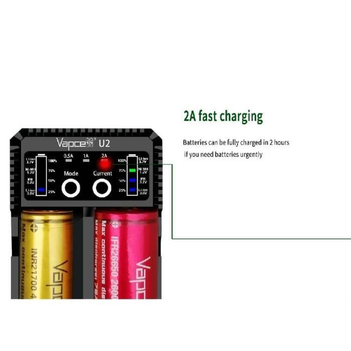 NEW Authentic VAPCELL U2 Fast Charger Battery 2A 18650 21700 AAA AA