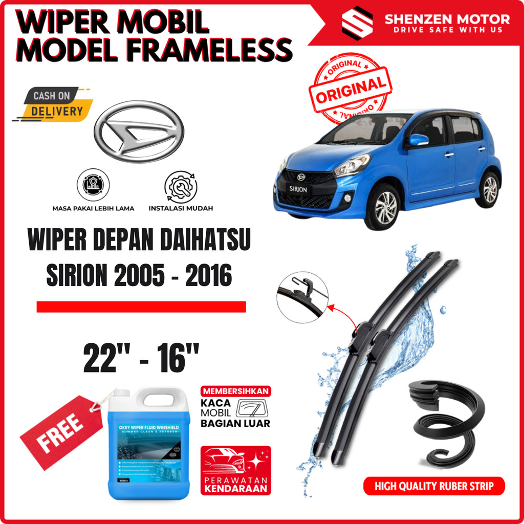 Wiper Daihatsu Sirion 2005-2017 Frameless Kaca Depan Mobil Free Wiper Fluid