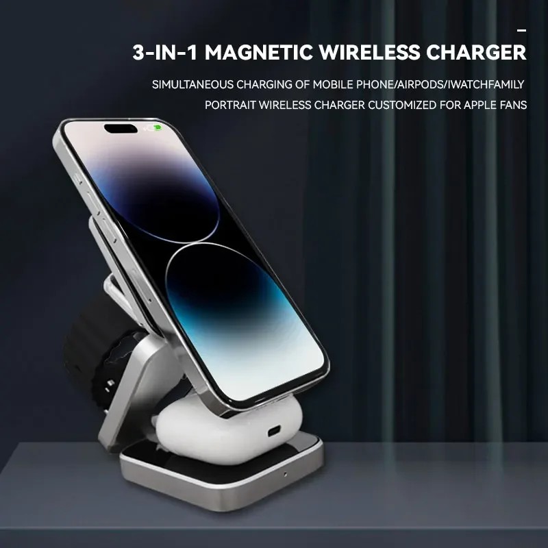 30W Magnetic Wireless Charger Stand for iPhone 16 15 14 13 12 Pro Max Airpods Samsung Watch 6 5