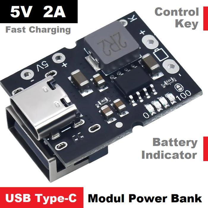 Modul Power Bank Usb Type-C Fast Charger Boost Step Up Baterai 18650