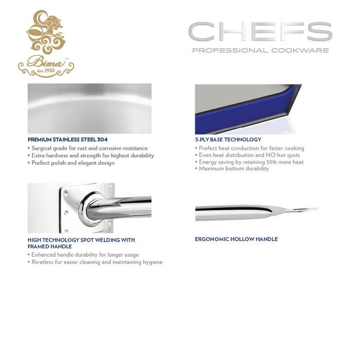 Bima Saute Pan Chef SUS 304 3Ply Tebal Wajan Tumis Stainless Steel