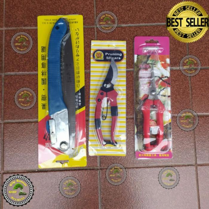BONSAI GERGAJI GUNTING PAKET ALAT BONSAI GERGAJI LIPAT GUNTING BUNGA DAN GUNTING DAHAN 3 SET GERGAJI