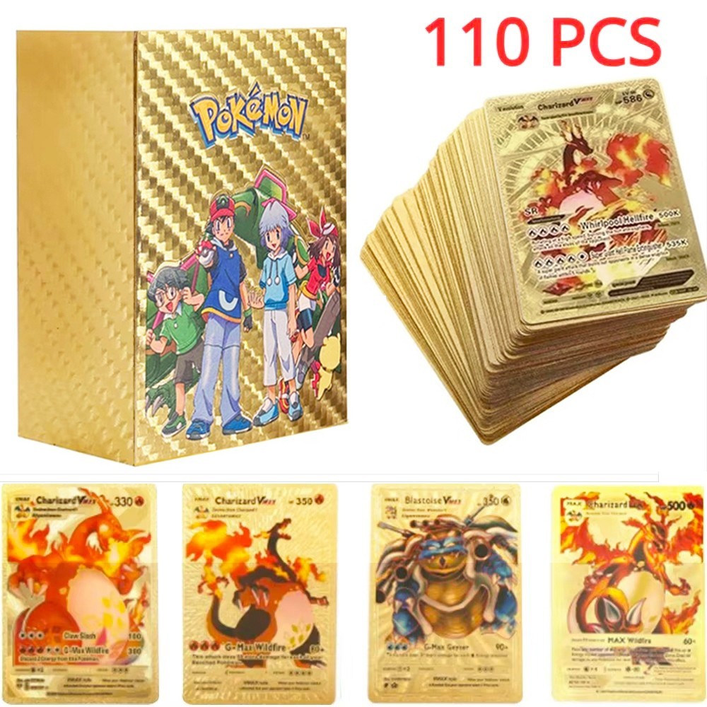 Pokemon Cards Francaise German Gold Spanish English Foil Gold Rainbow Cards VMAX GX V Card Game Card