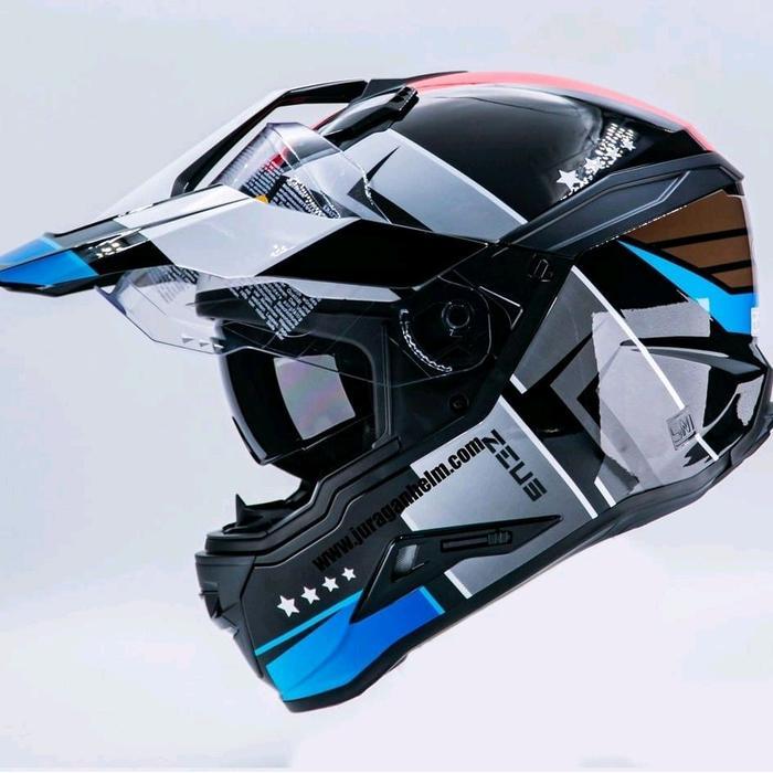 READY BIG SIZE 3XL 4XL HELM ZEUS CROSS HYBRID 913 BF3 BLACK BLUE SUPERMOTO DOUBLE VISOR ORIGINAL
