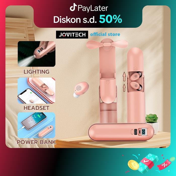 Jovitech T64 Multifunction TWS Bluetooth Headset dengan Mini Fan, Powerbank & Flashlight LED