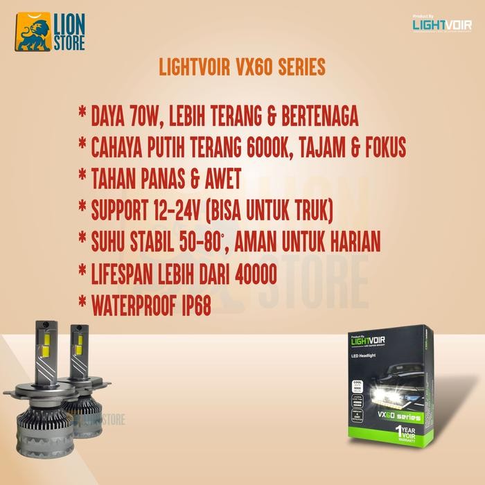 LIGHTVOIR LAMPU LED MOBIL HEADLAMP UTAMA VX60 SERIES SUPER TERANG
