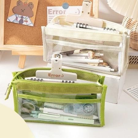 

TEMPAT PENSIL KOTAK PENSIL TRANSPARAN AESTHETIC PENCIL CASE LARGE PEN POUCH LUCU STATIONERY