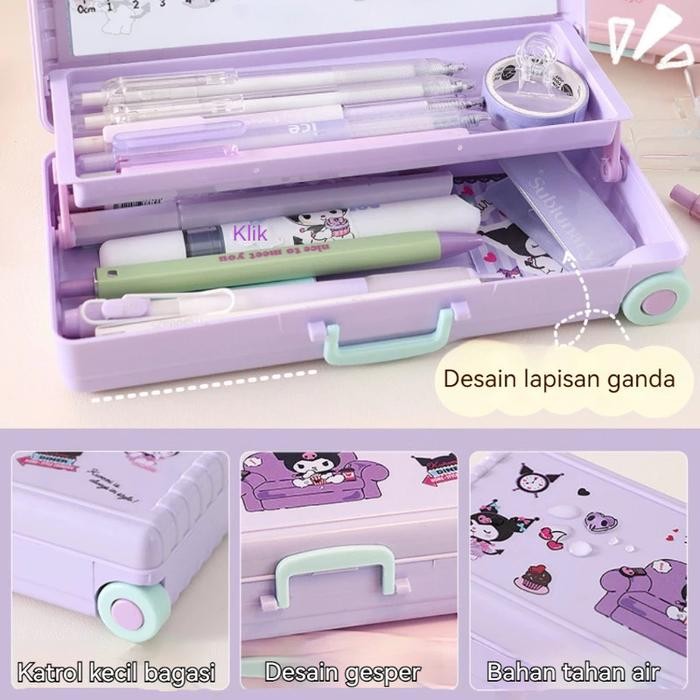 

KOTAK ALAT TULIS BERBENTUK KOTAK TROLI LUCU DENGAN STIKER SANRIO LAPISAN GANDA KOTAK PENSIL PLASTIK