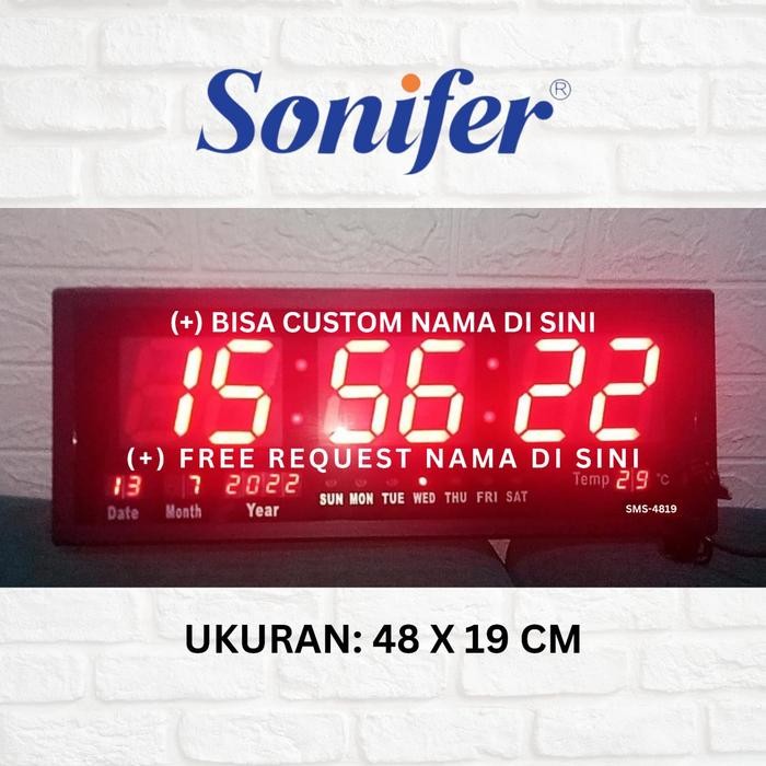 Sonifer Jam Dinding Digital LED 48 x 19 cm FREE CUSTOM NAMA