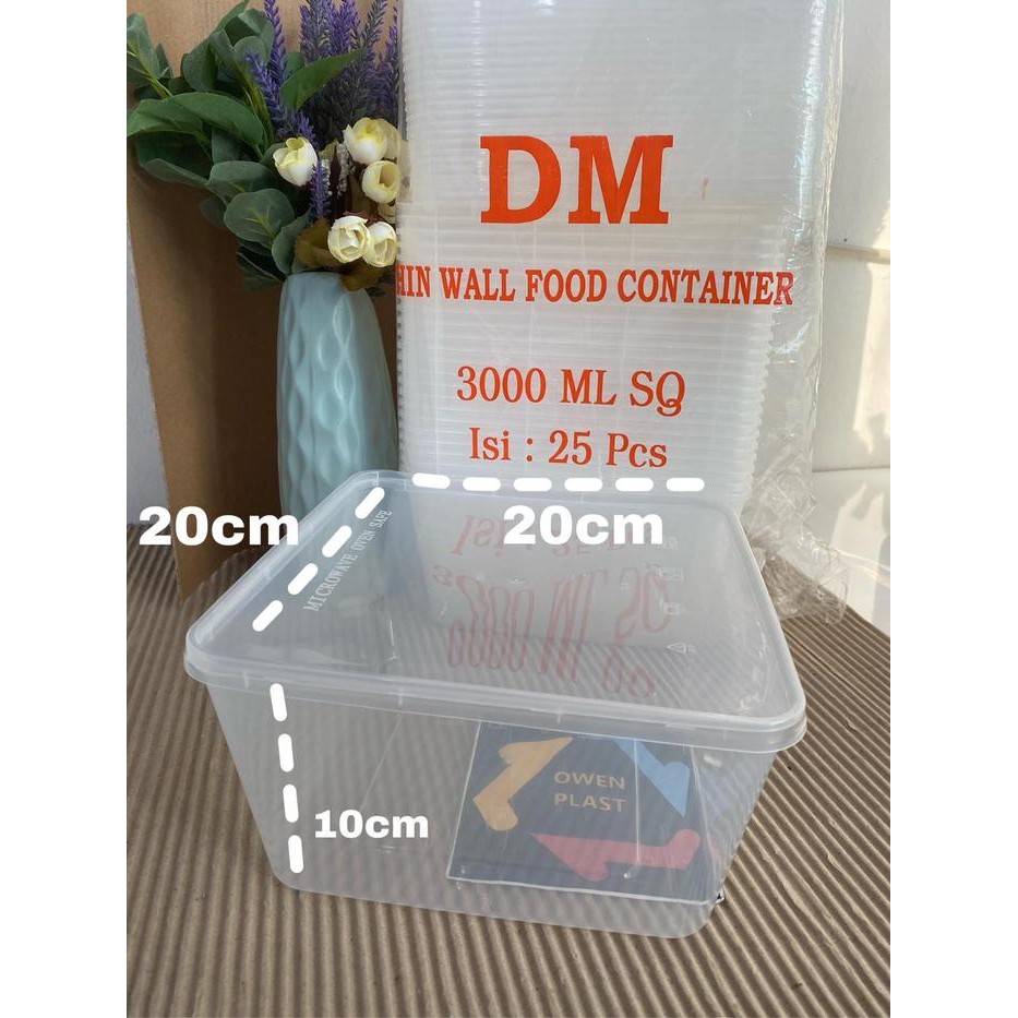 

THINWALL KOTAK/KOTAK MAKAN PLASTIK SQ MEREK DM 3000ML ISI 25 SET
