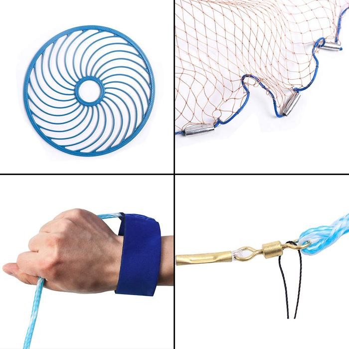 Jala Ikan Lempar Nilon 240Cm 360Cm 540 Cm Jaring Lempar Ikan Dan Udang Siap Pakai Dengan Piring