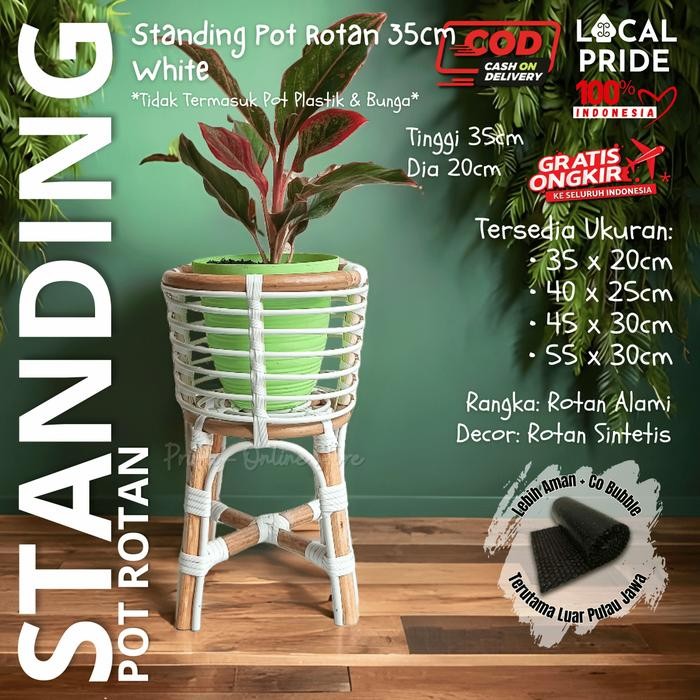 STANDING POT (VAS BUNGA) AESTHETIC / SULTAN HOME DEKOR - ROTAN ALAMI NATURAL SINTETIS - UK 40CM DAN