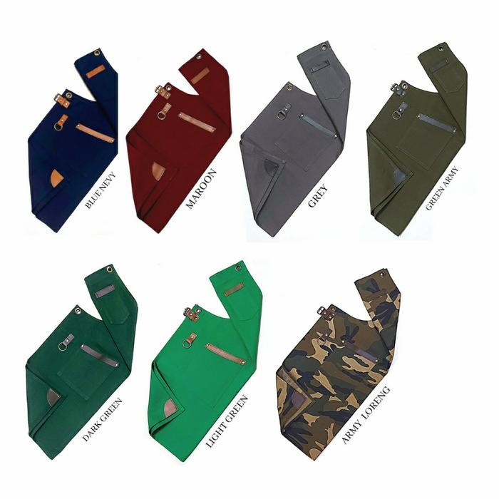 Apron Kanvas Barista Hijau & Hitam