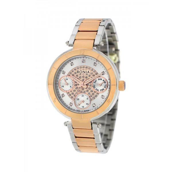 Jam Tangan Wanita Bonia Original 100% Stainless Steel Fashion Silver-Rose Gold BNR189-2617