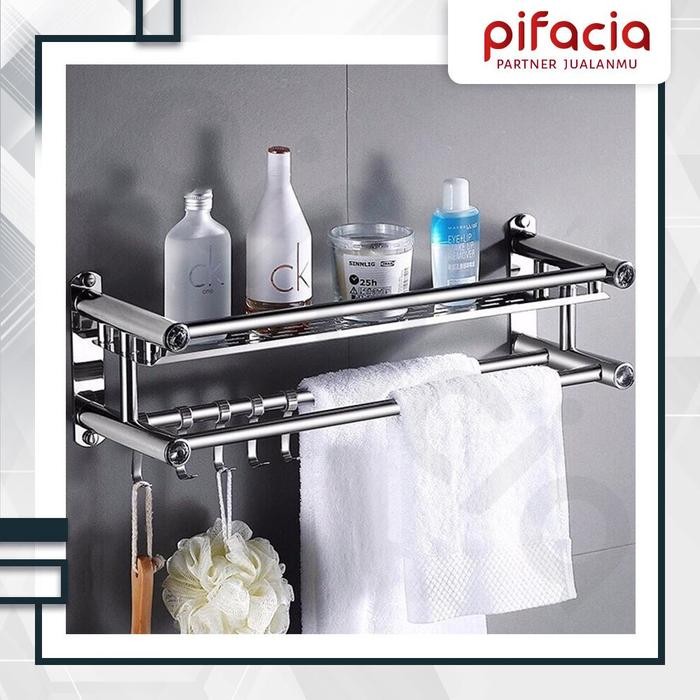 RJ PIFACIA Rak Kamar Mandi Gantung Handuk Sabun Stainless Steel Free Mur Baut