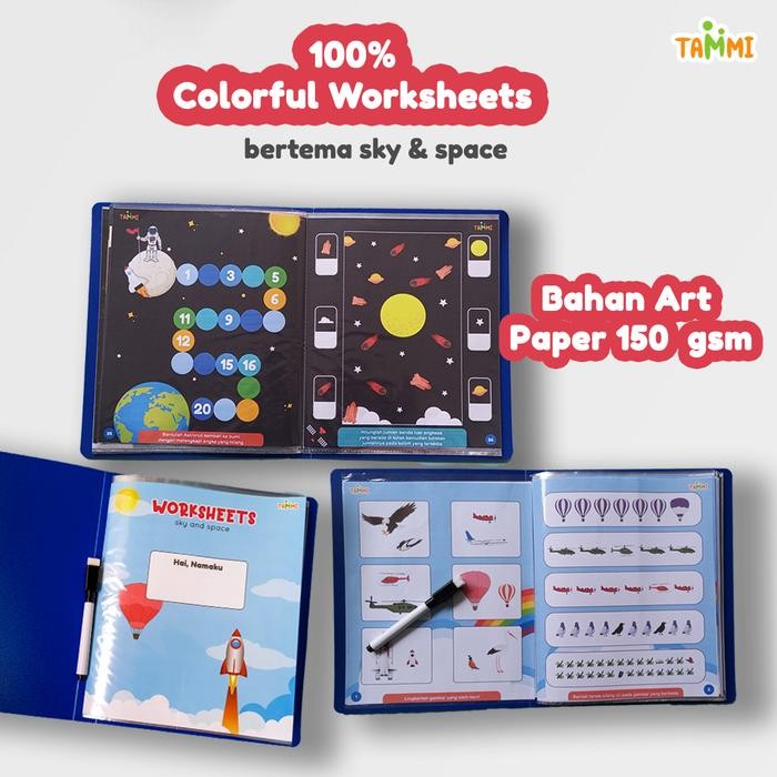 

New Tammi Worksheet Anak TK PAUD Preschool Wipe and Clean bertema Sky and Space Belajar Kids