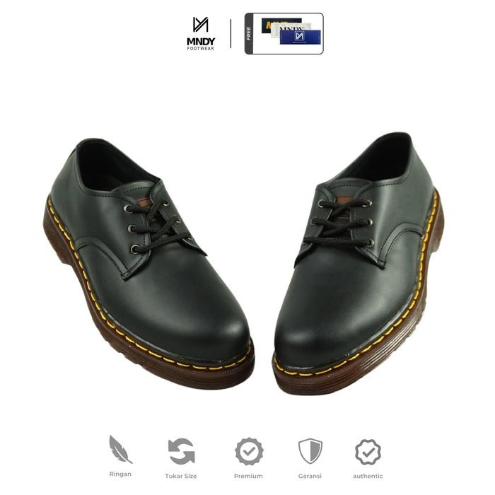Pilihan- Mndy Official - Alden Black - Sepatu Pantofel Docmart Hitam Pria Boots Merah Shoes