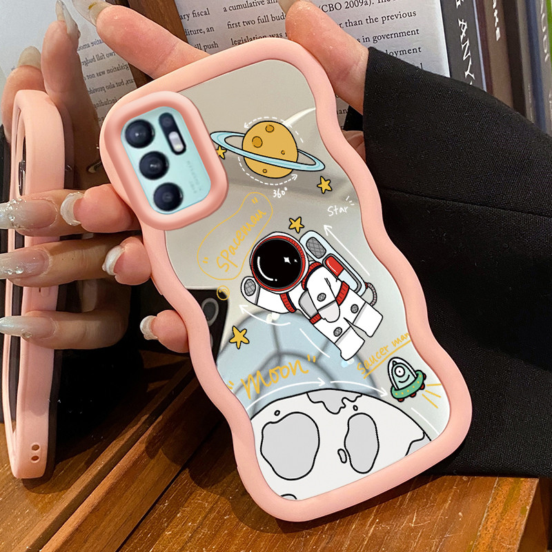 Casing HP Untuk OPPO Reno 6 4G Case Astronot NASA Macaron Softcase Silikon Kasing Cream Gelombang Pe