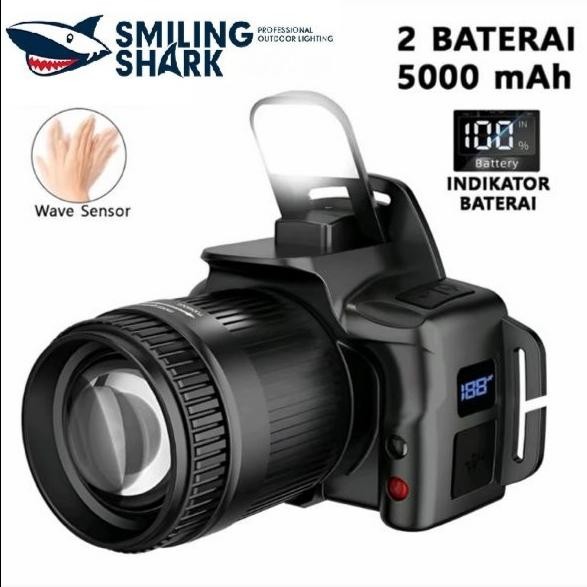 SENTER KEPALA LED SMILING SHARK TD-0179 - 6 MODE - SUPER TERANG - SENSOR - DISPLAY