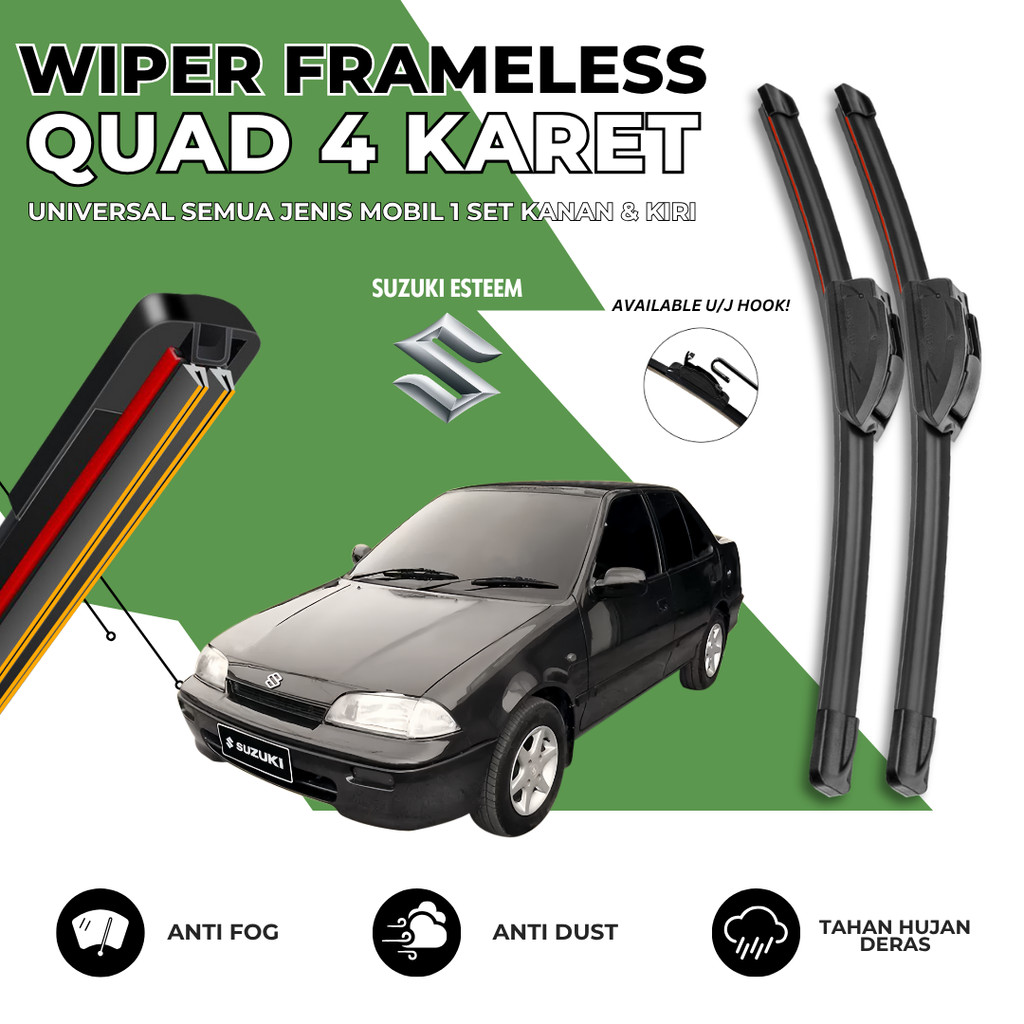 Wiper 4 Karet Mobil Suzuki Esteem Kaca Depan Satu Set Kiri Kanan