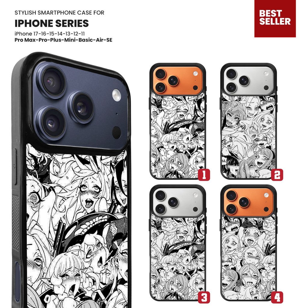 Case Casing Hybrid Softcase iPhone 17 16 15 14 13 12 11 Pro Max Plus Mini Air Ahegao Face Manga YJL0