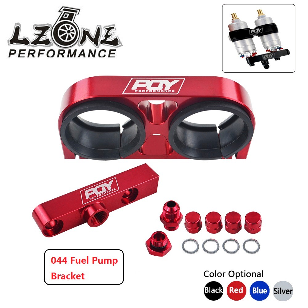 LZONE - Twin Fuel Pump Bracket Billet Aluminum Assembly OUTLET Manifold In Black for 044 fuel pump