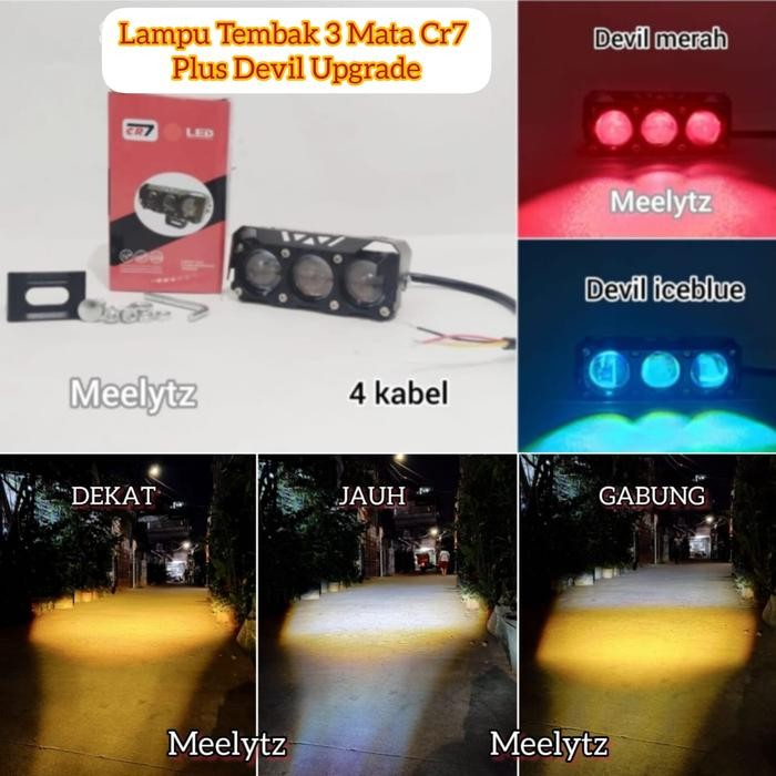 Lampu Tembak 3 Mata Cr7 Upgrade Plus Devil Full Alumunium Waterproof