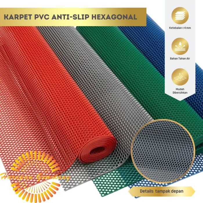 Keset Karpet Karet PVC Anti Slip Kamar Mandi Wudhu Hexagon Meteran