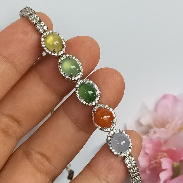 Gelang Perak lapis emas BATU GIOK ASLI + SERTIFIKAT best seller