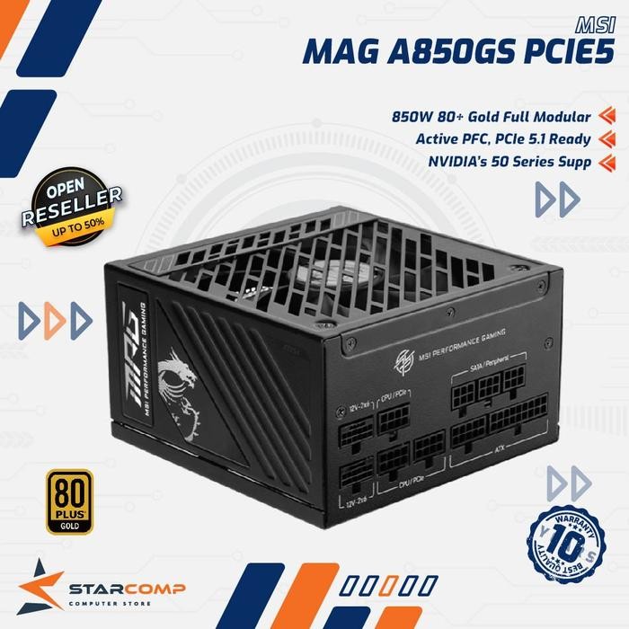 MSI MPG A850GS PCIE5 850W 80 Plus Gold Full Modular PSU 850 Watt