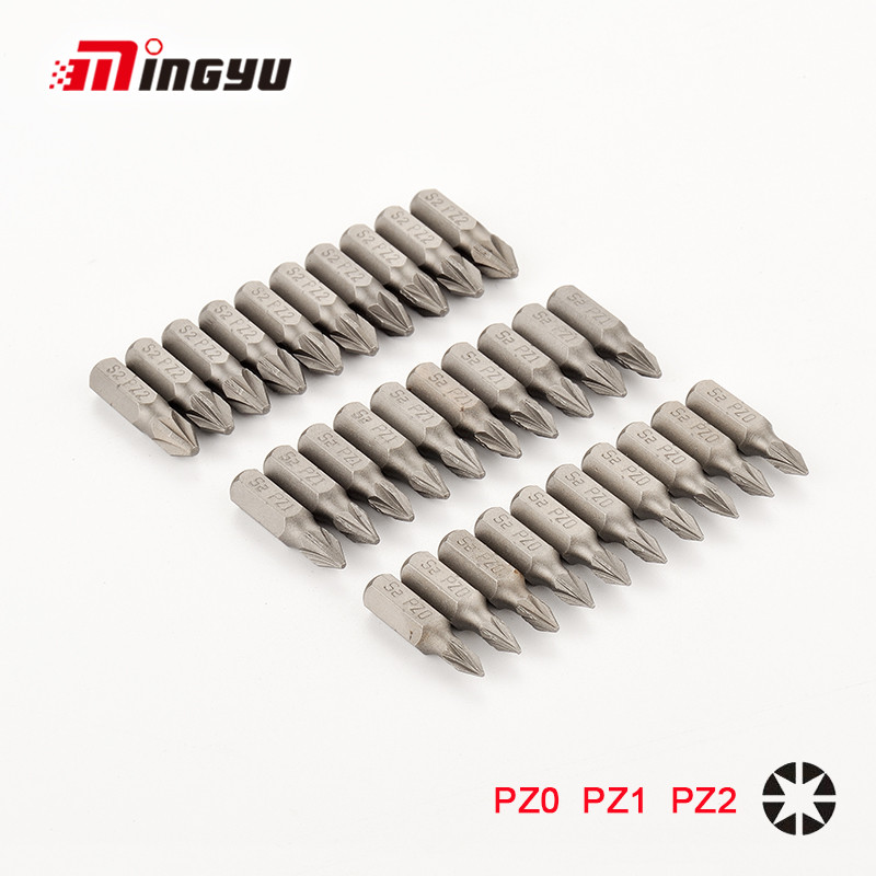 10pcs 25mm S2 Alloy Steel Pozidriv Bits 1/4 Inch 6.35mm Hex Shank PZ0 PZ1 PZ2 PZ3 Anti Slip Electric